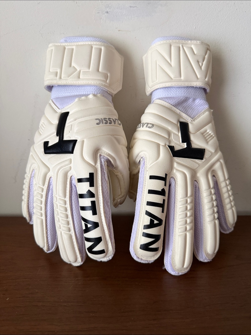 Titan White Goalkeeper Gloves with Black Logos